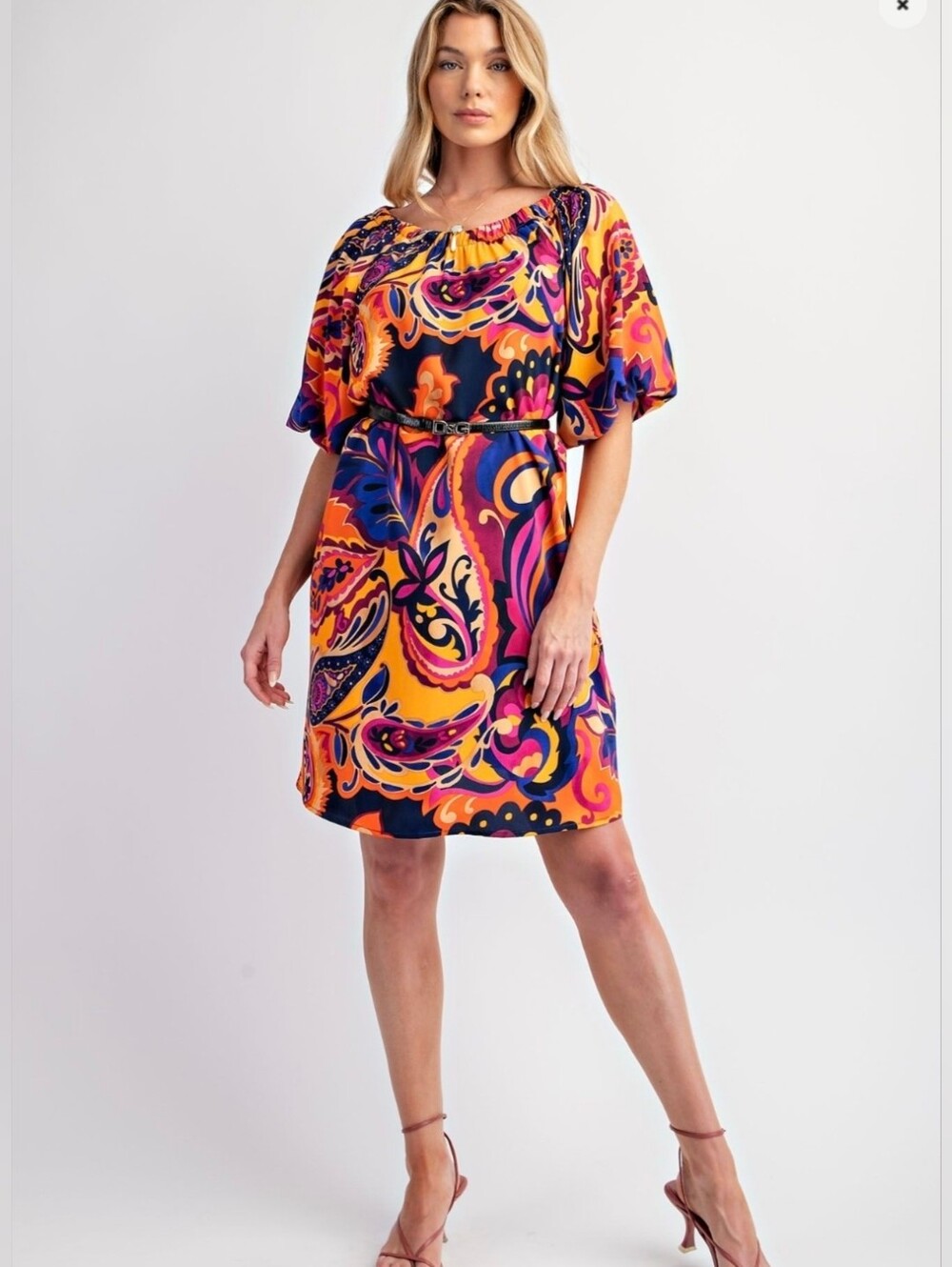 Easel Printed Sophia Woven Tie-Back Dress | 1X | NWT